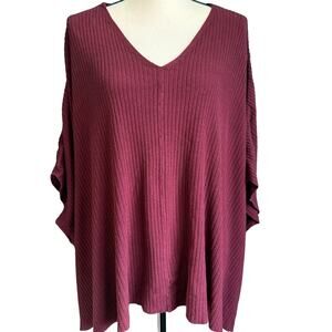 a.n.a. A New Approach Burgundy Short Sleeve Poncho Sweater Women's Large